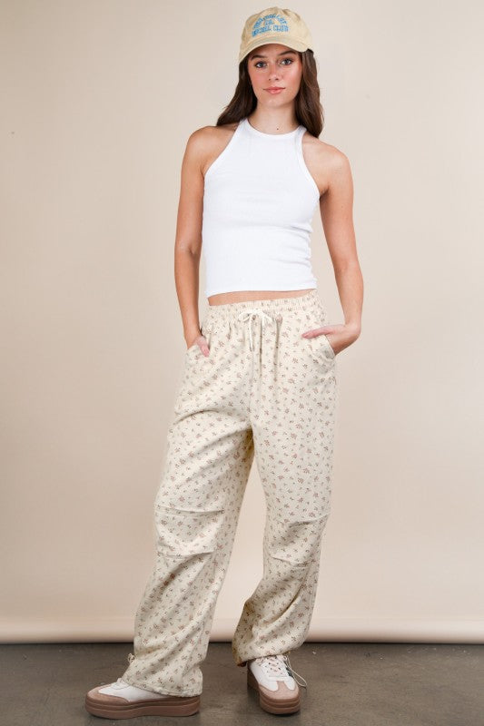 Floral Linen Parachute Pants